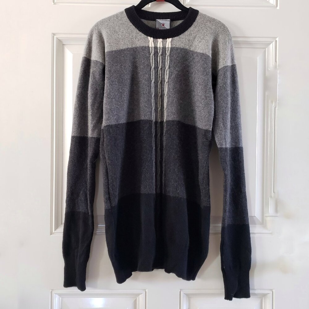 CLAN DOUGLAS Men's Crew Neck 100% Cashmere Ombre/Stripe Sweater SZ XL Long